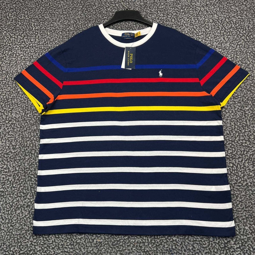Polo Ralph Lauren Shirt Men XL Classic Fit Striped Blue Short Sleeve Cotton New